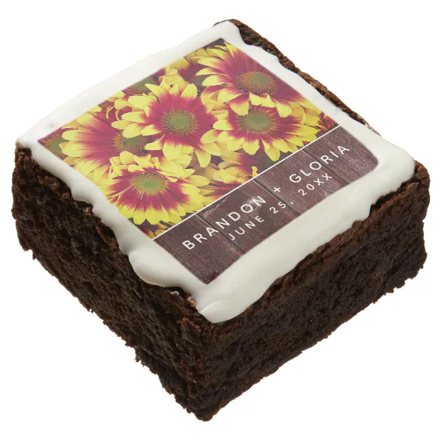 Rustic Autumn Sunflowers on Fence Wedding Brownie