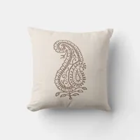 Indian Motif Hand block Print Paisley Beige Throw Pillow