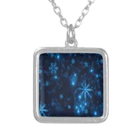 Deep Blue & Bright Snowflakes Square Necklace