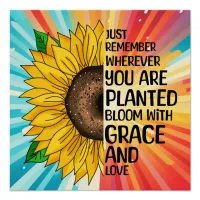 Inspirational Quote and Hand Drawn Sunflower Poster