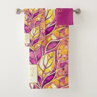 Magenta Gold Christmas Merry Pattern#21 ID1009 Bath Towel Set