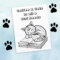 Coffee and Cats | Adult Coloring Page