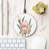 Pink Bearded Iris Flower Modern Botanical Art Wireless Charger