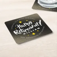 Fun Gold Glitter Stars Retirement New Adventures Square Paper Coaster