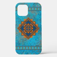 Southwest Mountain Peaks Turquoise Blue Geometric iPhone 12 Case