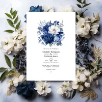  French Blue, Vintage White & Navy Floral Wedding Invitation