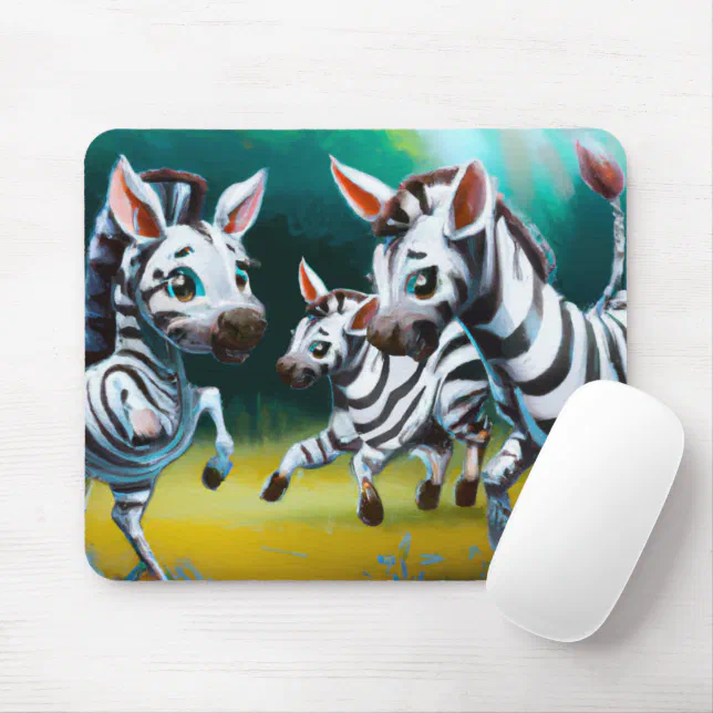 Cute Trio of Baby Zebras on the Grasslands Mouse Pad