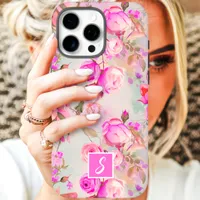 Vintage Blush And Pink Floral Monogram iPhone 16 Pro Max Case