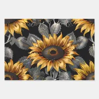Wedding Gift Silver & Gold Sunflower  Wrapping Paper Sheets