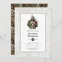 Floral Potion Bottle and Lace Gothic Bridal Shower Invitation