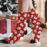 Vintage Retro Santa Claus Red Christmas Pattern Socks