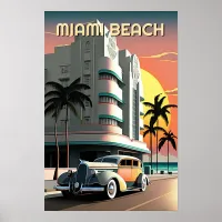 1930s Art Deco Miami Beach Ocean Drive Sunset Poster
