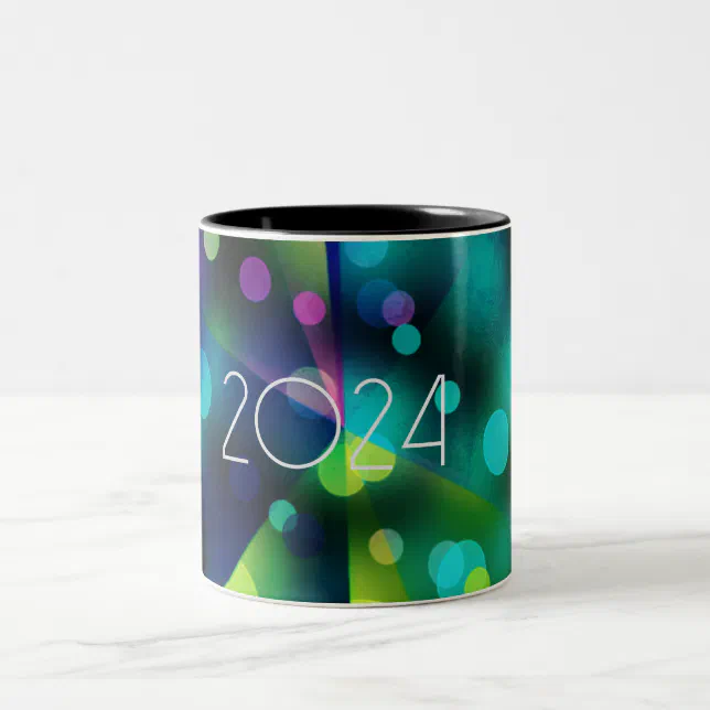 2024 new year with multicolor bubbles Two-Tone coffee mug