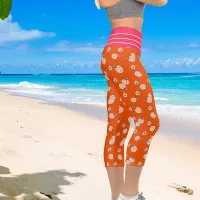 Fun Modern Peach Pattern Summer Pink Orange Capri Leggings