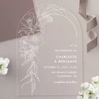 White Floral Bouquet Arch Wedding Acrylic Invitations