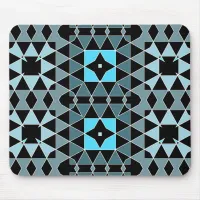 Blue & Black Trendy Op Art Geometric Pattern Mouse Pad