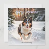 Welsh Collie Dog Snow Watercolor Merry Christmas Holiday Card