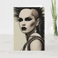 Dystopian Woman Punk Rocker Mohawk and Piercings Card