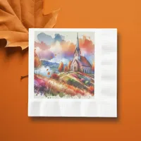 Watercolor Church on a Fall Day Napkins