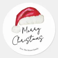 Festive Minimal Santa Hat Cute Whimsical Christmas Classic Round Sticker