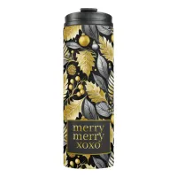 Black Gold Christmas Merry Pattern#22 ID1009 Thermal Tumbler