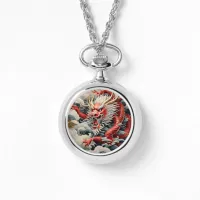 Fire breathing dragon red and white scale watch