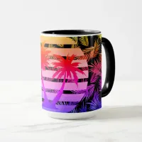 Color Splash Palm Tree Silhouette Black Stripe  Mug