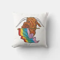 Goat With Rainbow Flag Throw Pillow