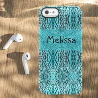 Chic animal print in blue - feathers and glitter  permafrost iPhone SE/5/5s case