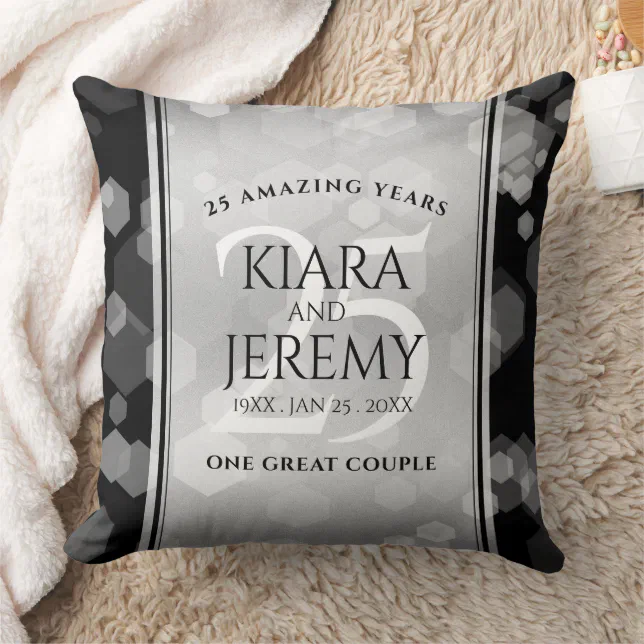 Elegant 25th Silver Wedding Anniversary Throw Pillow