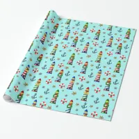 Christmas Nautical Lighthouses Wrapping Paper