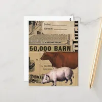 Vintage Pig and Cow Collage Postcard