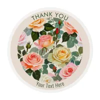 Elegant Roses Floral Botanical Flowers Thank You Edible Frosting Rounds