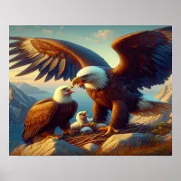 Eagle Family Nesting Atop a Cliff During 20x16 Poster