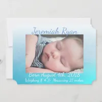 Personalized Blue Baby Photo Birth Announcements