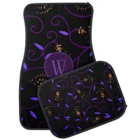 Girly Black Purple and Gold Monogrammed Car Floor Mat