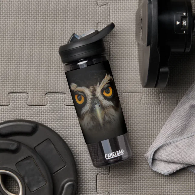 Mesmerizing Golden Eyes of a Spectacled Owl Water Bottle