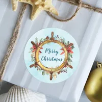 Nautical Merry Christmas Ship Wheel Classic Round Sticker