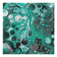 Teal and Black Bubbles Digital Fluid Art Cells  Faux Canvas Print