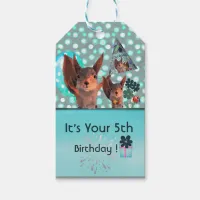 Teal Blue Squirrel Birthday Gift Tags