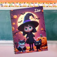 Cute little witch with cats and pumpkins, custom  notebook