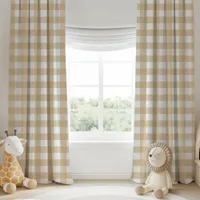 Beige And White Buffalo Plaid Checkered Blackout Curtains