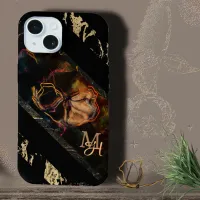 Elegant Black Floral Monogram  iPhone 15 Case