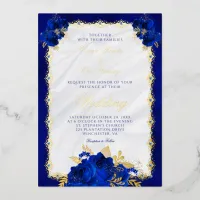 Elegant Navy Blue Floral Wedding Gold Foil Invitation