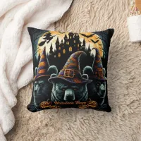 Witch hat bears under full moon throw pillow