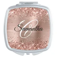 Glittery Rose Gold Fancy Monogram Compact Mirror