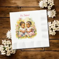 Baby Girl Twins of Color Baby Shower Napkins