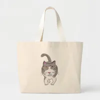 Funny Grouch Cat Friend Artsy Doodle Large Tote Bag