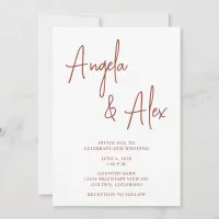 Handwriting Style Script Terracotta Wedding Invitation