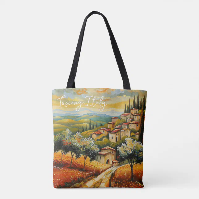 Sunset on Tuscany Valley Painting Italy Travel Tote Bag